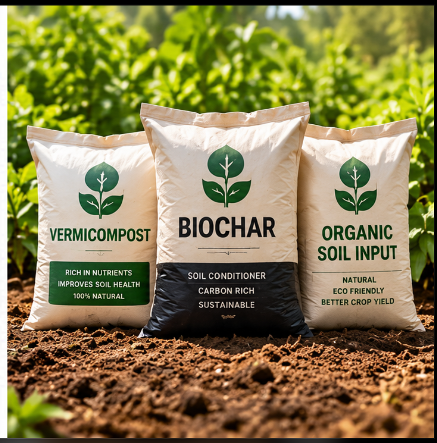Certified Vermicompost, Biochar and Organic Soil Input bags
